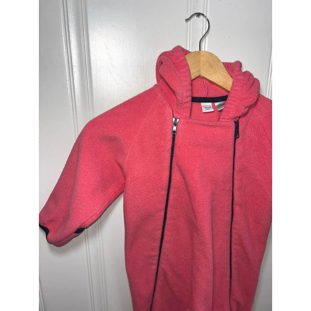 Talbots‎ Kids Pink Fleece Hooded Bunting Dual Zip Fold Over Mitts Footies 24M